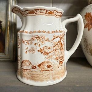 Antique Furnivals Quail 1913 Brown Jug Pitcher